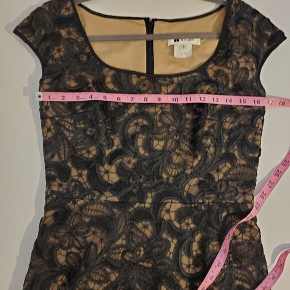T by Tadashi Dress Lace Paisley Applique Mesh Cocktail Formal Black Tan Size 6 - Picture 11 of 13